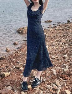 Navy Polka Dot Maxi Dress