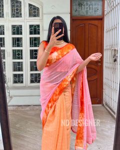 Orange Cotton Silk Saree