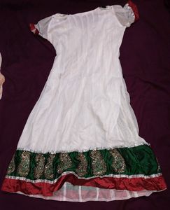 Girls White Multicolour Partywear Dress