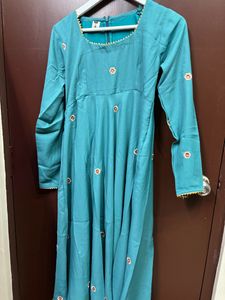 Teal Blue Or Cyan Floral Georgette Anarkali