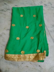 Emerald Green &amp; Gold Embroidered Saree