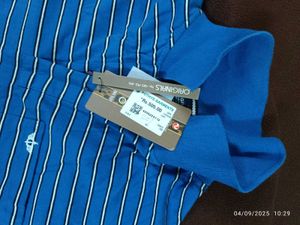 New Xl Striped Blue Polo Shirt