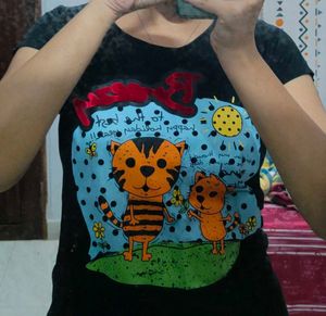 Womens Graphic Print T-Shirt with Lace Back
