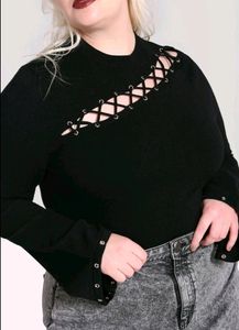 Black Fitted Top Gothic Rock Slan