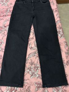 Washed Black Denim Straight Fit Jeans