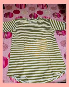 Stylish Green-White Striped T-Shirt | XL Size | Ca