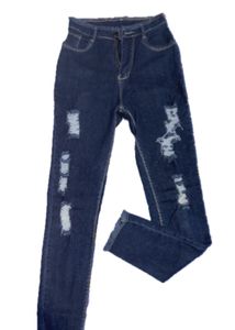 Ripped Dark Blue Denim Jeans