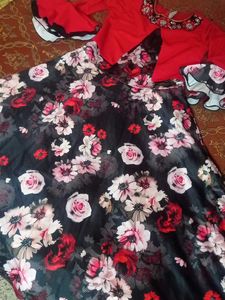 Girls Floral Dress - Red &amp; Black