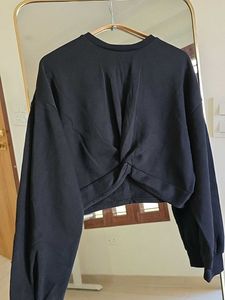 H&amp;M Black Cropped Knot Sweatshirt
