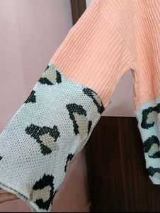 Peach Colour Crochet Oversized Sweater