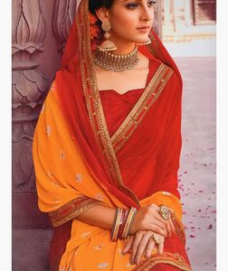 Laxmipati Women&#39;s Chiffon Saree red ♥️