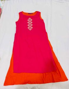 Pink Orange Embroidered Kurta