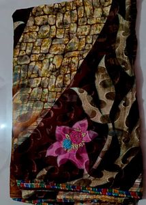 Brown Floral Print Sari