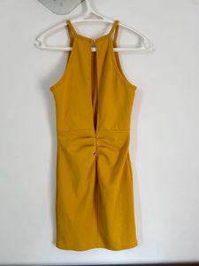 Mustard Yellow Mini Dress With Open Back