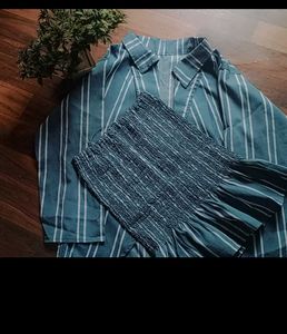 Striped Shirt and Smocked Skirt Set