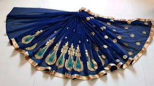 Georgette Navy Blue Saree With  Thread  Embroidery
