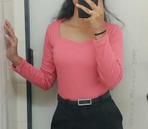 PINK Square Neck Long Sleeve Top
