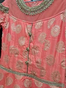 Elegant Peach &amp; Gold Ethnic Gown