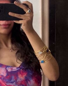 Gold 18k Plated Anti Tarnish Real Stones Cuff