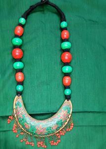 Turquoise Green And Red Bohemian Necklace.