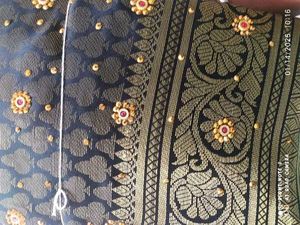 Kanjeevaram Brocade Purple Beads &amp; Stones Saree Wi