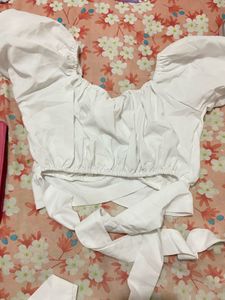 White Korean Off shoulder Top With Back Style
