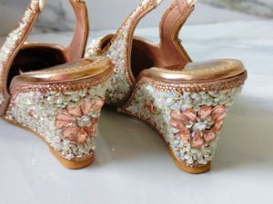 Heels Party Wear Sandal White And Rose Gold
