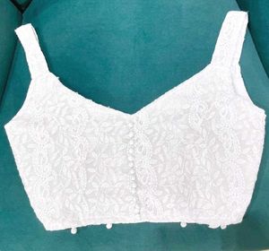 White Chickenkari Sleeveless Blouse