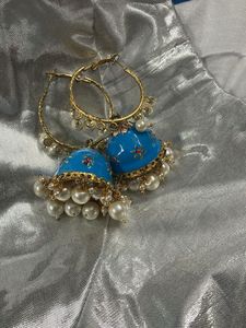 Blue Jhumka Hoop Earrings