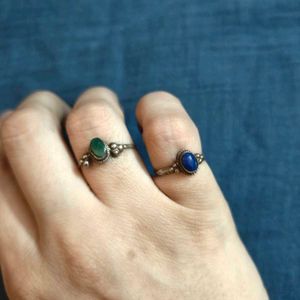 Jade &amp; Lapiz Ring Set (Set of 2)