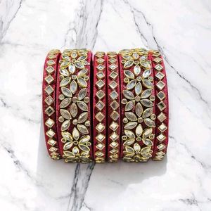 Maroon & Gold Kundan Bangles (Set of 6)