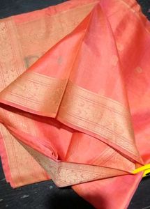 Peach Silk Saree with Gold Border