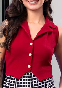 Red Sleeveless Waist Top