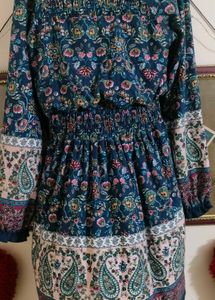 Floral & Paisley Print Smocked Dress