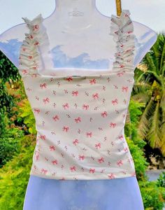 Cute Bow Print Paded High Soft Quality Top