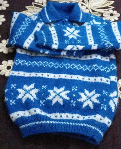 Hand-Knitted Blue and White Sweater