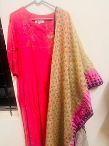 Pink Embroidered Kurti with Dupatta