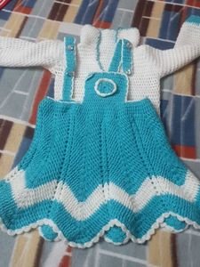 Beautiful White And Green Wool Frock