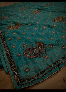paisley sea green heavy Saree