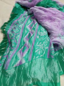 Crushed Green &amp; Lavender Brosso Saree