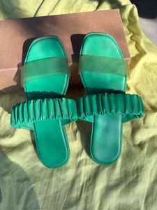 Green Ruched Slide Sandals