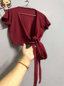 Chic Maroon Wrap Crop Top