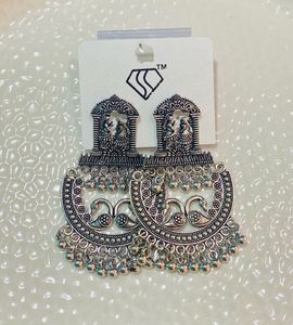 Silver Peacock Drop Earrings