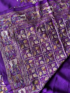 pure crepe phulkari embroidery saree