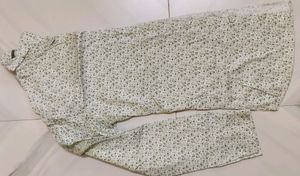 Off White,Green Design Printed Cotton Semiformal