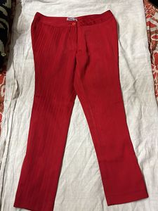 Women Regular Fit Maroon Pure Cotton Trousers