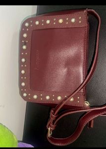 Burgundy Sling Bag with Pearl Detail