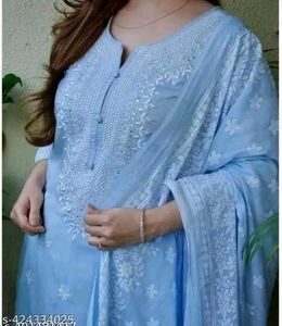 Light Blue Embroidered Kurti Set