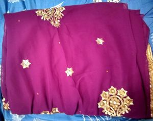 Elegant dark megenta Saree with Gold Embroidery