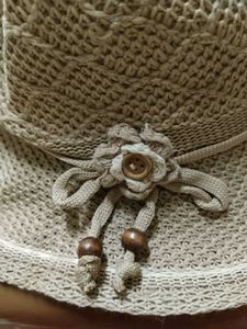 Tan Crochet Sun Hat with Floral Details